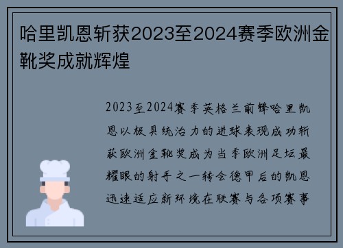 哈里凯恩斩获2023至2024赛季欧洲金靴奖成就辉煌 哈里凯恩斩获2023至2024赛季欧洲金靴奖成就辉煌